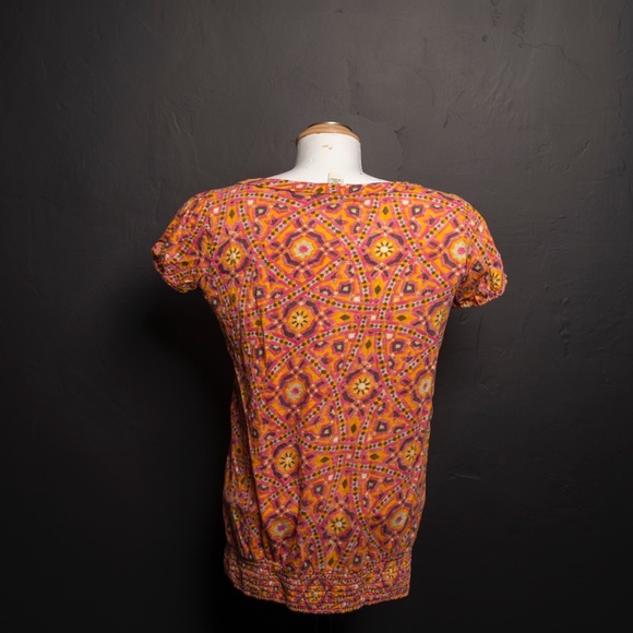 Lucky Brand Geometric Floral Short Sleeve Top Sz S - Picture 3 of 6